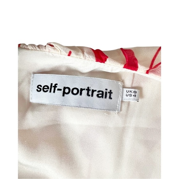 SELF-PORTRAIT Crescent Chiffon Printed Cape Lovecore Red and Cream Dress - Picture 6 of 11